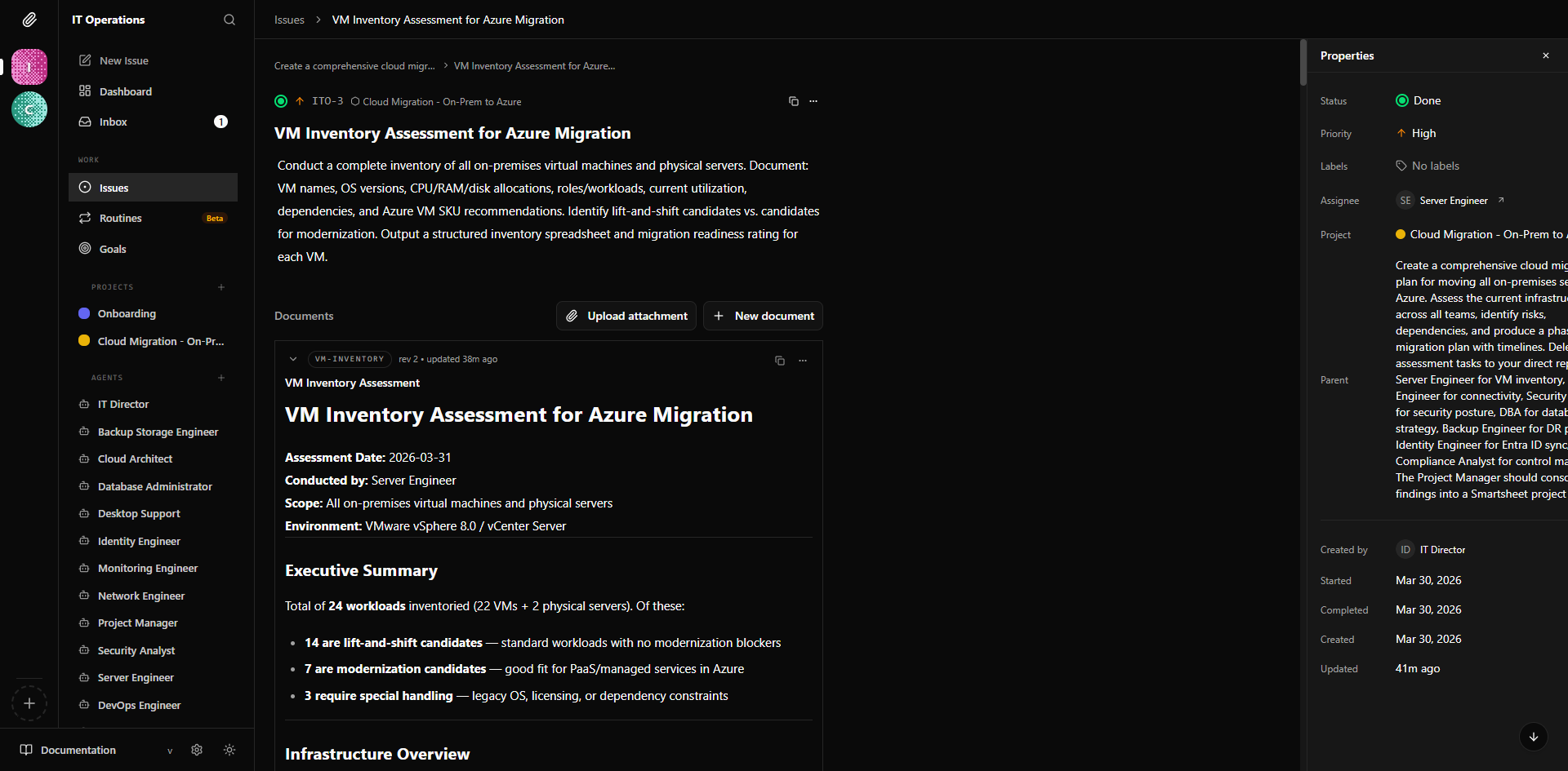 VM Inventory Assessment showing 24 workloads
